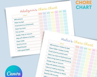 Kids Chore Chart Printable | Editable Responsibility Tracker (Canva Template)