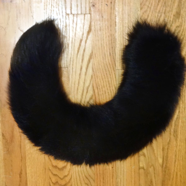 HUGE Midnight Black XXL Recycled Real Fox Tail