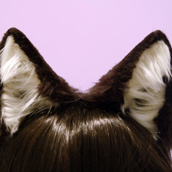 Black and White Faux Fur Husky or Cat Ears