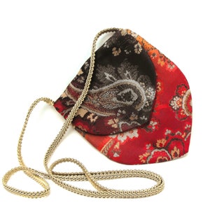 Sac à bandoulière élégant, sac à main en tissu aux couleurs de l'automne, pochette rabattable en brocart floral brun or rouge pour femme, bandoulière extra-longue de 60 pouces