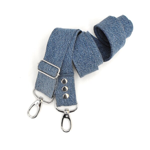 Cinturino lungo 63 pollici con hardware color argento, cinturino a clip regolabile in denim riciclato da 1-1/2 ", extra-lungo