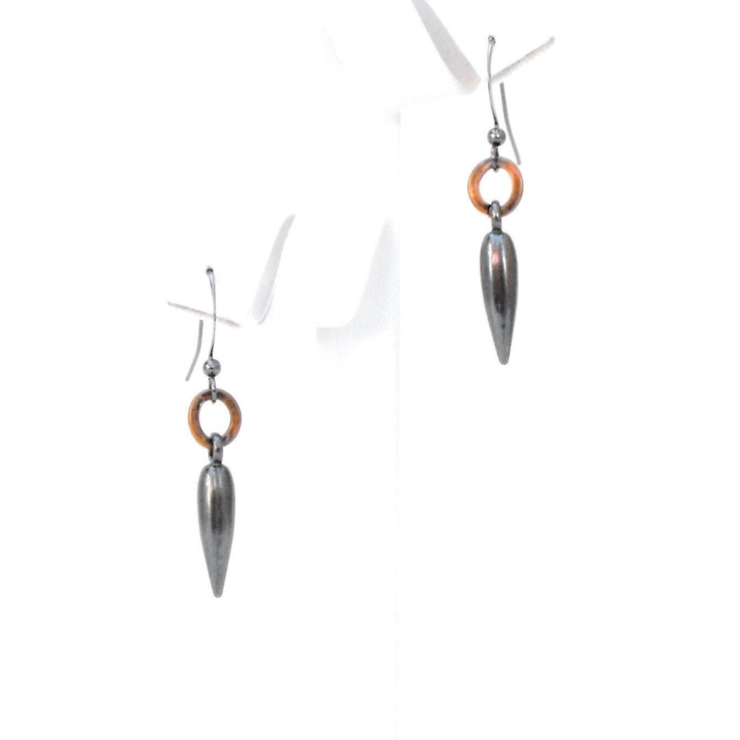 Plumb Bob Earrings, 2tone Spike Drop Linear Dangles, Copper and