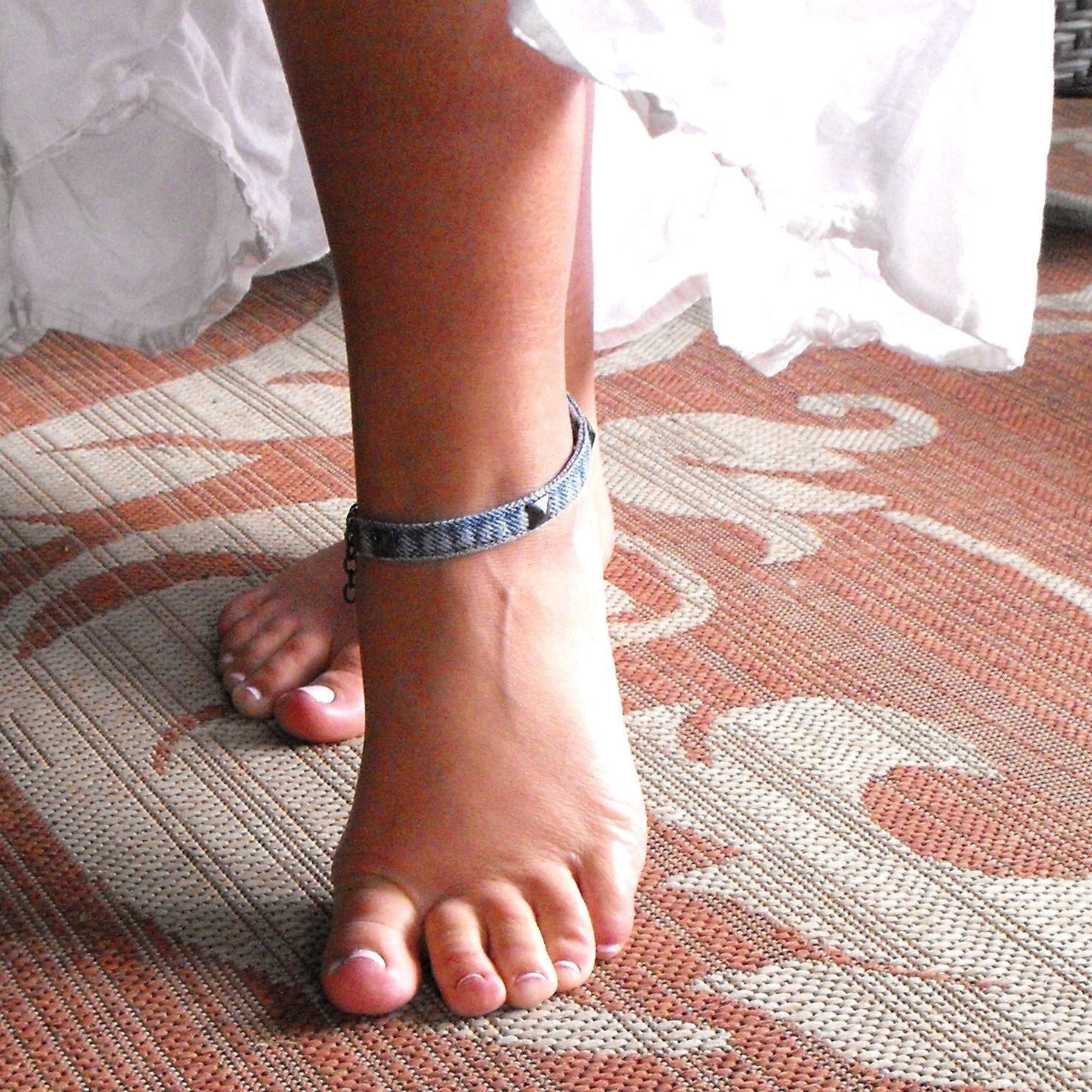 Blue Jeans Anklet With Gunmetal Studs Upcycled Denim 