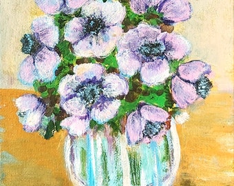 Anemone In Purple, Original oil painting by Sara Hagay, 6x8inch