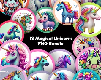 Unicorn PNG Bundle - 18 Magical Clipart Images for Crafting & Digital Design, Perfect Gift for Creatives