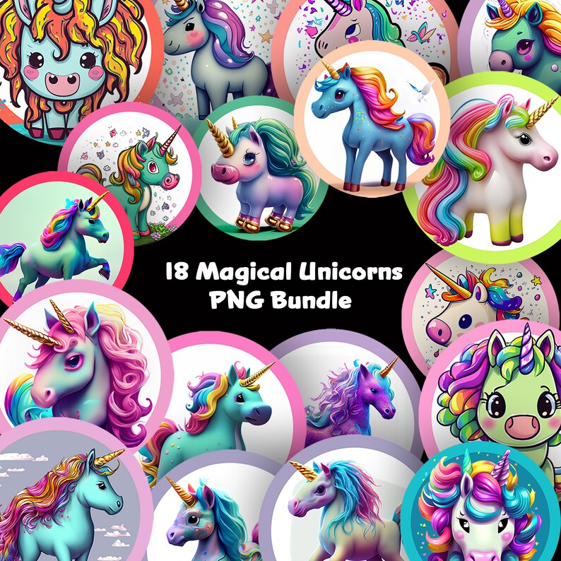 Unicorn PNG Bundle 18 Magical Clipart Images for Crafting & Digital Design, Perfect Gift for Creatives image 1