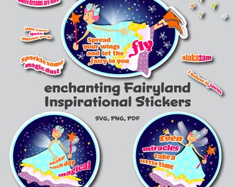 Enchanting fairyland inspirational Sticker Set for print and digital use, png and svg