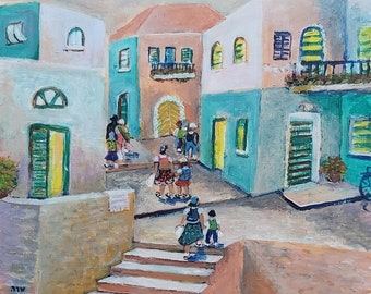 Jerusalem. Original acrylic painting by Sara Hagay, 12x16inch