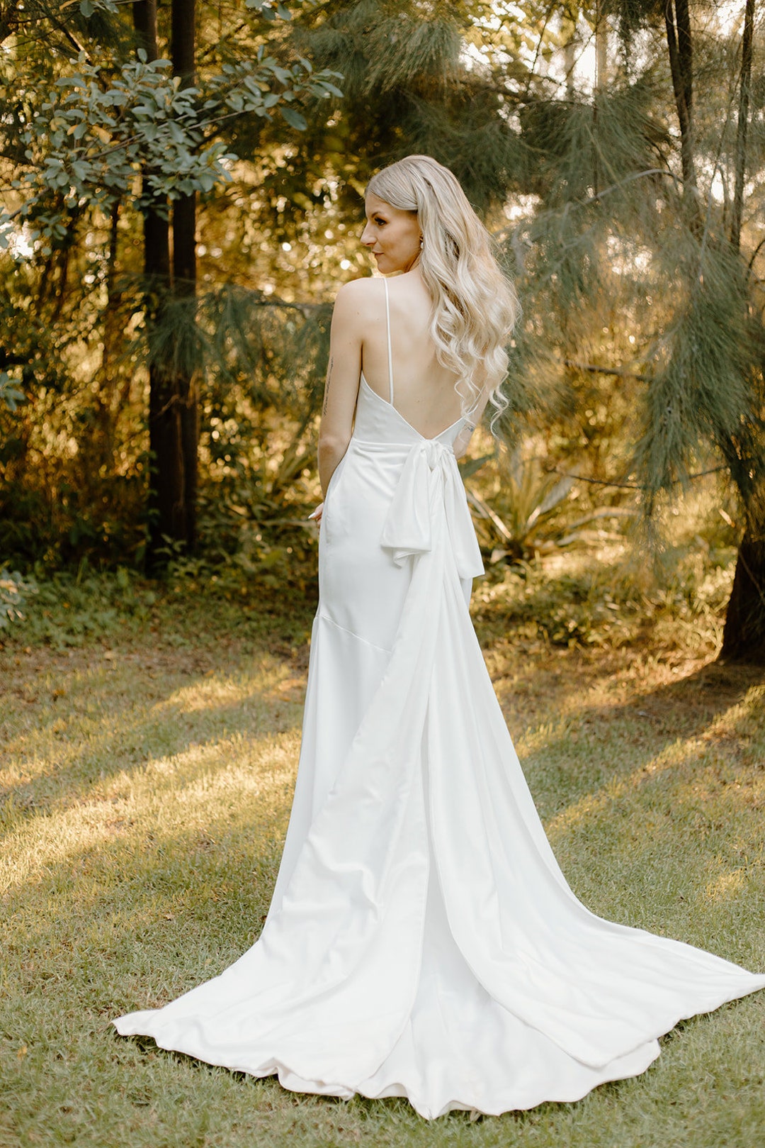 Open Back Wedding Dress embroidered simple modern satin prom dress sexy bow belt  cg8938 main image 0