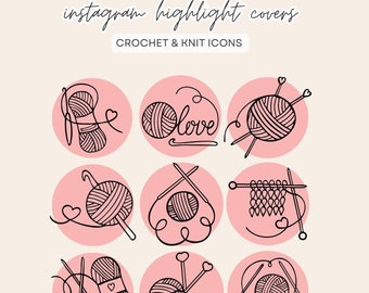 12 Story Highlight Covers | Instagram Story Highlight Covers | Social Media Digital Download | Crochet and Knit Icons Theme