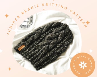 The Juniper Beanie knitting pattern // slouchy hat // braided cable hat pattern // instant download