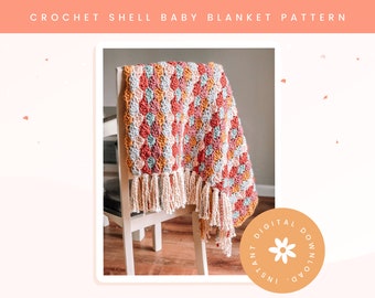 Tassel Baby Blanket crochet pattern // shell stitch // cotton baby blanket // instant download