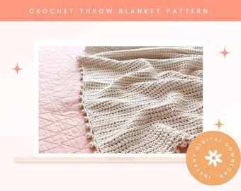 Crochet Blanket Pattern, Cobblestone Throw, Textured Bobble Blanket