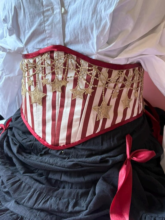 Korsagen Gürtel Rot Weiß Streifen | Waist Cincher Sterne | Zirkus Kostüm Taillengürtel | Halloween Karneval Burlesque | handmade Upcycling