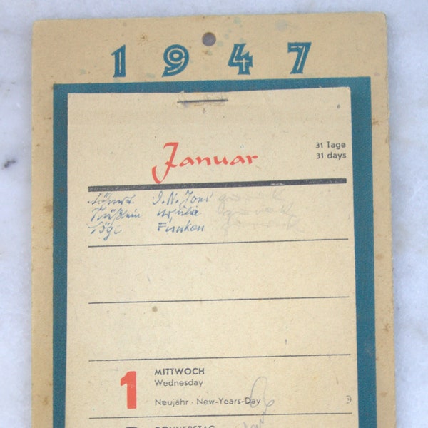 Tear-off calendar 1947 gift 80th birthday anniversary wedding anniversary 40s 40s old