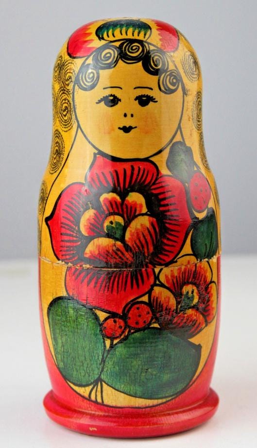 Wooden Matryoshka Doll, 3-piece Set, Vintage 1950s/60s, Mid
