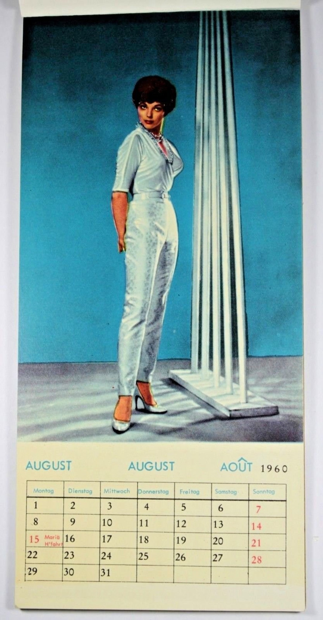 Original Nude Calendar Sheet August 1960 60th Birthday Gift Men Pinup