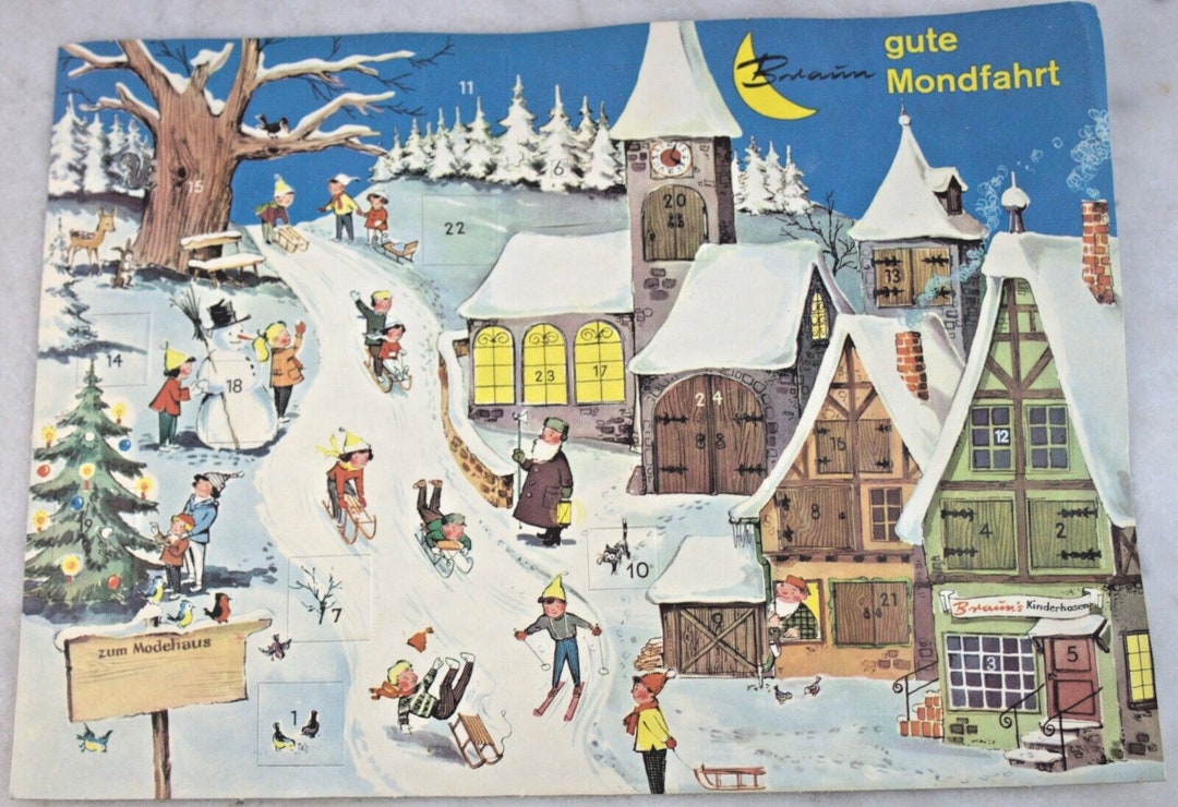 Adventskalender Pappe 50er 60er 50s 60s Modehaus Braun Werbung