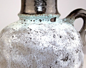 Vase poterie allemande années 60 60 70 70 Fat Lava céramique noir turquoise blanc