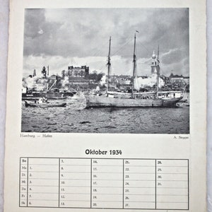 Foglio di calendario originale 1934 90 compleanno regalo anniversario antico  di Amburgo Germania Germania anni '30 anni '30