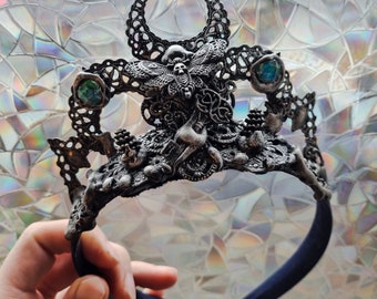 Moth Silver Regal Nature Crown - ornamental headpiece