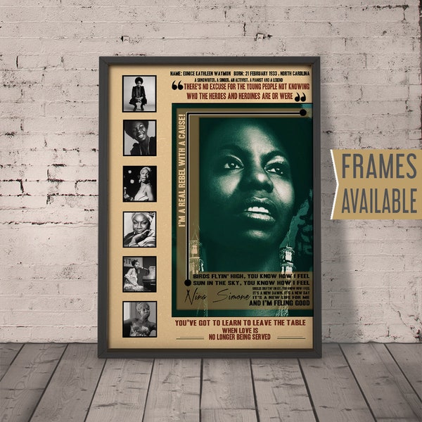 NINA SIMONE Poster | Music Quote Lyrics Art Print | 1960's Jazz Blues Music Retro Vintage Wall Decoration |  | Frame Option