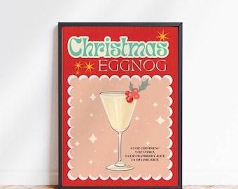 Retro Christmas Eggnog Cocktail Print: Festive Kitchen Wall Art