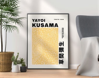 Yayoi Kusama Print, The Dots Exhibition Poster, Japanese Art Gallery Wall, Yellow Neutral Shade Minimalist Home Decor, Abstract Framed Print