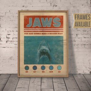 JAWS POSTER Classic Movie Prints | Jaws Alternative Film Poster | Retro Quote Wall Art Home Decor Prints, Fathers Day Gift, Birthday Gift