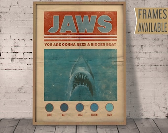 JAWS POSTER Classic Movie Prints | Jaws Alternative Film Poster | Retro Quote Wall Art Home Decor Prints, Fathers Day Gift, Birthday Gift