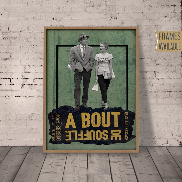 BREATHLESS POSTER  A Bout De Souffle 1960 Film Poster  Jean-Luc Godard Alternative Classic Cult Cinema Art Print,  Valentines Day Gift