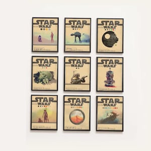 Star Wars Prints Set of 9, Minimalist Star Wars Decor, Fathers Day Gift For Him,  R2D2 Print, Framed Star Wars Wall Art Home Decor