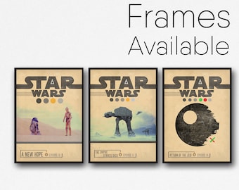 Star Wars Poster Episode 4 5 6 Movie Poster Set, Retro Star Wars Minimal Design Wall Art Print, Framed Star Wars Prints, Christmas Gift