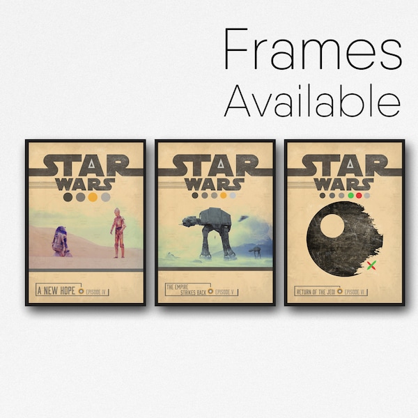 Star Wars Poster Episode 4 5 6 Movie Poster Set, Retro Star Wars Minimal Design Wall Art Print, Framed Star Wars Prints, Christmas Gift