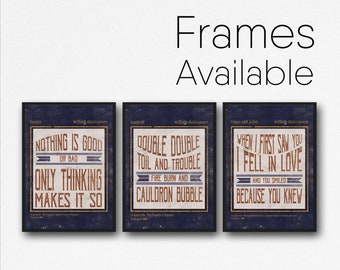 SHAKESPEARE Quote Prints | William Shakespeare Poster | Literary Print | Christmas Gift For Book Lovers | Framed Wall Art Bookish Home Decor