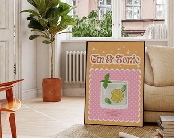 Retro Gin and Tonic Print: Cocktail Recipe Gallery Art