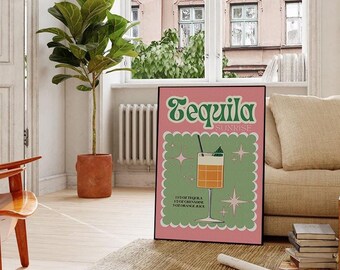 Tequila Sunrise Cocktail Recipe Print: Retro Bar Gallery Art