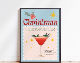 Retro Christmas Cosmopolitan Cocktail Print: Holiday Bar Gallery Wall