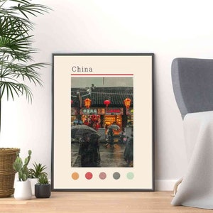 China Retro Travel Print, China Town Wall Art Print, Vintage Travel Poster Home Decor, Custom Personalised Text Art Print, Birthday Gift