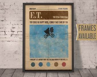 E.T.  The Extra-Terrestrial Movie Poster ***Frames Available*** ET Alternative Film Poster, Classic Film Quote Poster, Valentines Day Gift