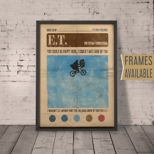 E.T.  The Extra-Terrestrial Movie Poster,  Framed Film Poster, Classic Christmas Films Quote Poster, Fathers Day Gift, 90s Dad Gift