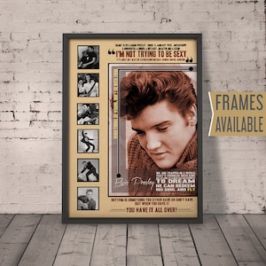 Elvis Presley Poster, Song Lyrics Print, Retro Vintage Wall Decor, Music Gifts Framed Wall Art, Christmas Gift Music, Music Home Decor