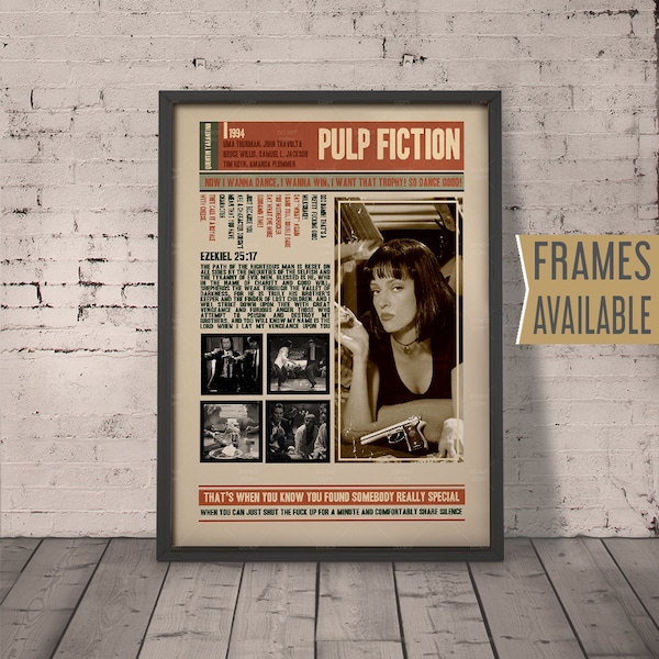 PULP FICTION Movie Poster | Quentin Tarantino Film Quotes | Retro Vintage Wall Art Print |  For Him Her | Frame Options Valentines Day Gift