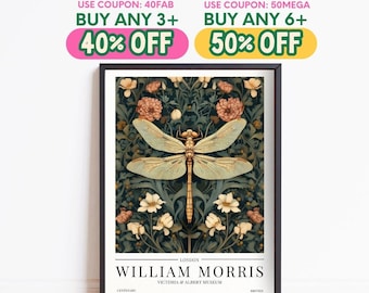William Morris Dragonfly Print: Vintage Botanical Art Nouveau Gallery, Christmas Gift