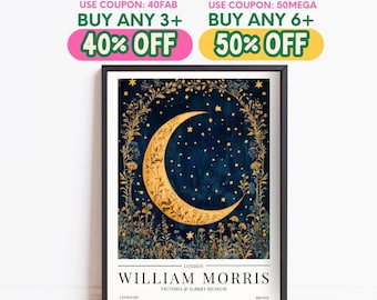 William Morris Moon & Stars Print, Vintage Poster, Botanical Print, Framed Wall Art, Winter Home Decor, Christmas Decoration Gift