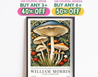William Morris Mushroom Print, Vintage Poster, Mushroom, Botanical, Framed Wall Art, Winter Home Decor, Christmas Decoration Gift