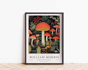 William Morris Print, Mushroom Print, William Morris Exhibition Poster, Vintage Floral Wall Art Gallery, Art Nouveau Home Decor
