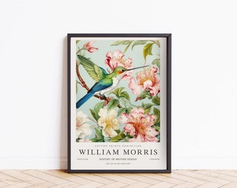 William Morris Hummingbird Print, William Morris Exhibition Poster, Vintage Botanical Wall Art Gallery, Art Nouveau Home Decor