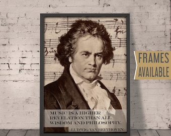 BEETHOVEN Art Print Poster Genius Musician Quotes * Music is Higher Revelation Than All Wisdom and Philosophy * Christmas Gift