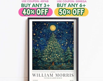 William Morris Christmas Tree Print, Vintage Poster, Animal Botanical Print, Framed Wall Art, Winter Home Decor, Christmas Decoration Gift